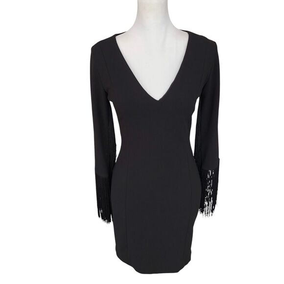 Zara Black Mini Dress with Fringe Sleeves - Picture 2 of 14
